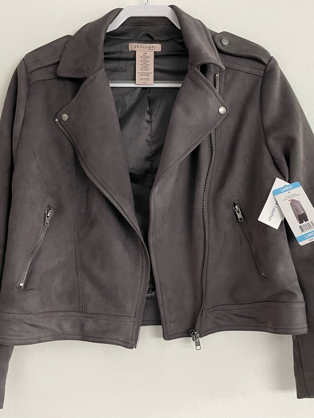Philosophy Charcoal Suede Moto Jacket